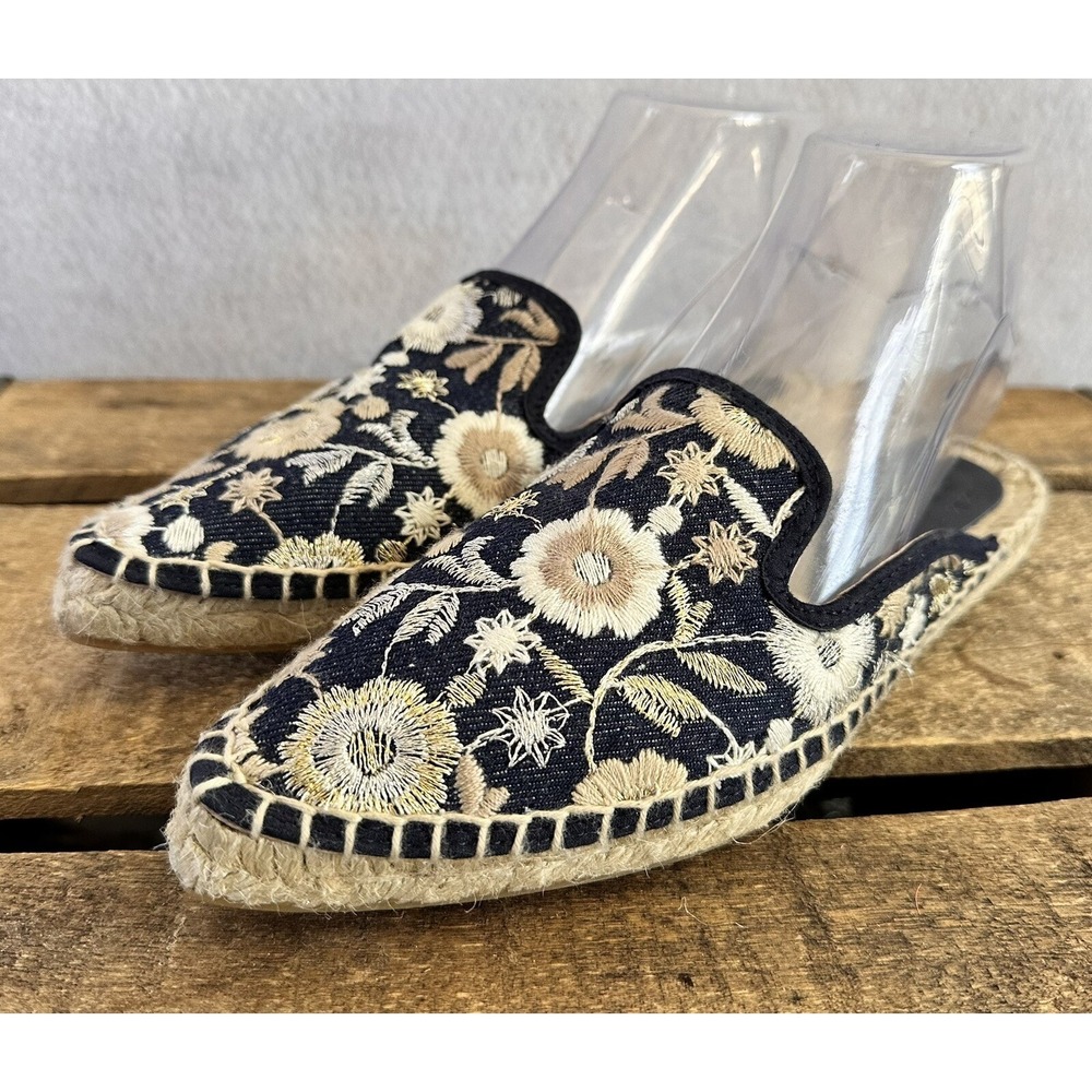 Embroidered Blue Espadrilles Shoes Mules Boho Sz EU 36 US 5.5 Summer